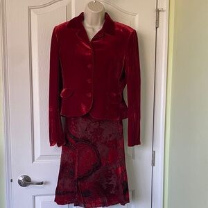 VINTAGE Anne Klein Red Velvet 2-piece suit